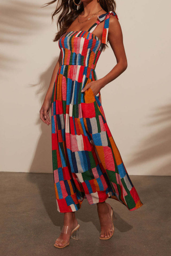 Casual non-stretch sling multi-color contrast color maxi dress