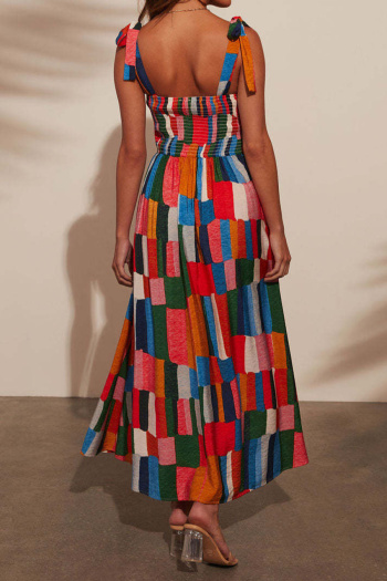 Casual non-stretch sling multi-color contrast color maxi dress