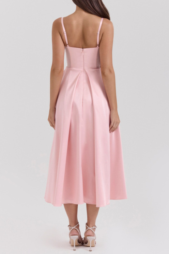 Casual non-stretch simple solid color sling midi dress