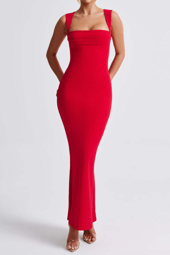 Casual slight stretch solid color sleeveless slim fit maxi dress