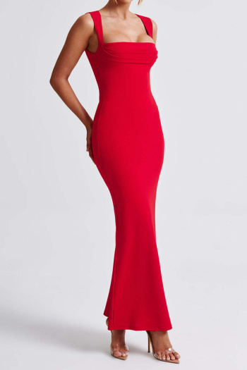 Casual slight stretch solid color sleeveless slim fit maxi dress