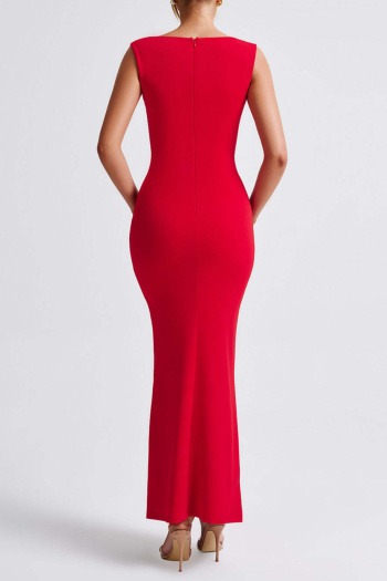 Casual slight stretch solid color sleeveless slim fit maxi dress