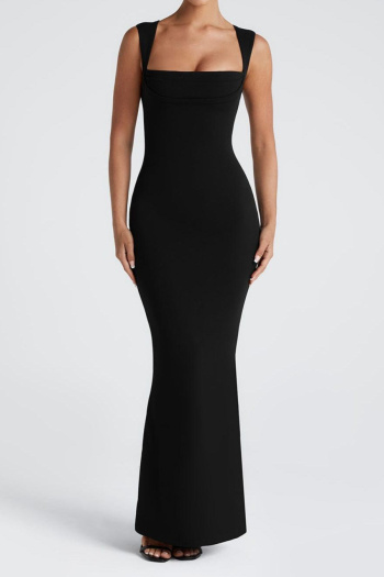 Casual slight stretch solid color sleeveless slim fit maxi dress