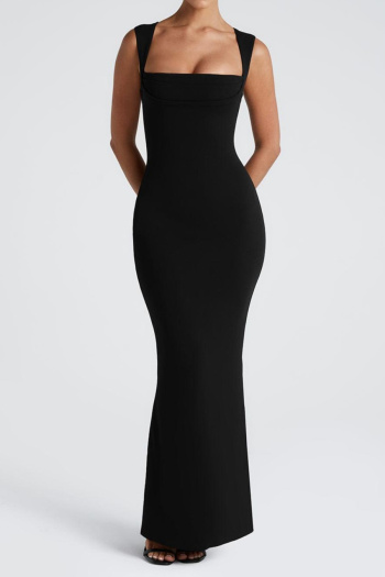 Casual slight stretch solid color sleeveless slim fit maxi dress