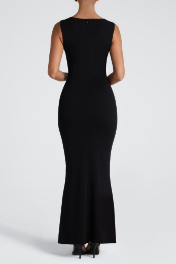 Casual slight stretch solid color sleeveless slim fit maxi dress