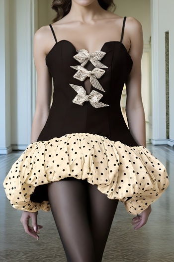 elegant slight stretch bow decor backless adjustable straps mini dress