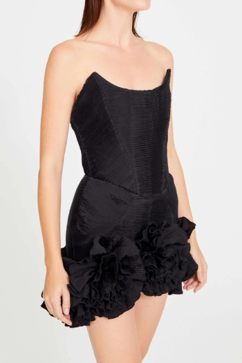 elegant high stretch plain color 3d flower decor tube design mini dress