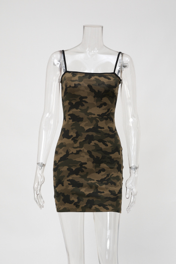 casual slight stretch sling slim fit camo print mini dress size run small