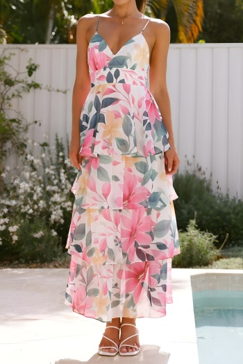 bohemian style slight stretch floral printing backless sling maxi dress