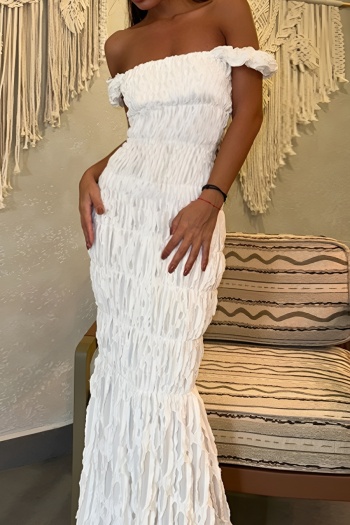holiday style slight stretch ripped texture gathered suspender maxi dress