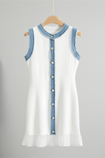 casual slight stretch knitted denim splicing contrast color slim fit mini dress