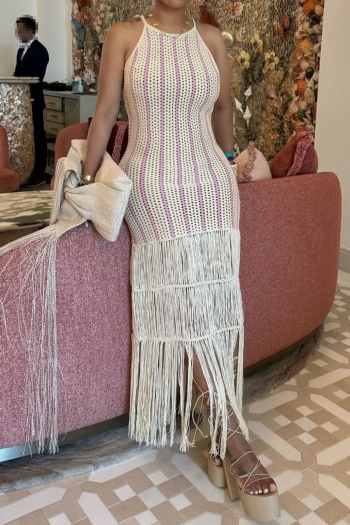 stylish new plus size slight stretch sling knitted slim fit tassel maxi dress