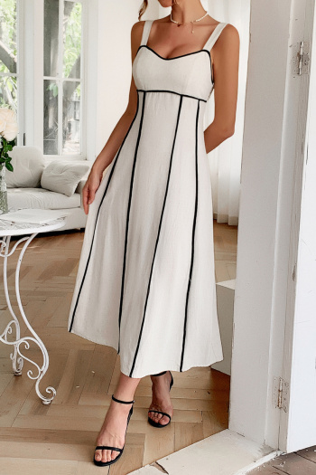 casual non-stretch contrast color suspender midi dress