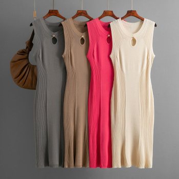 casual high stretch 5 colors solid color slim sleeveless midi dress