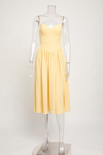 Casual slight stretch 4-color sling solid color midi dress