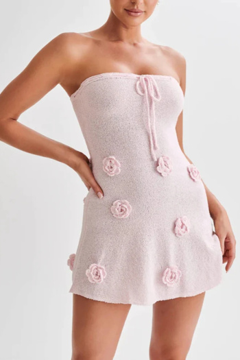 holiday slight stretch knitted 3d flowers tube design mini dress
