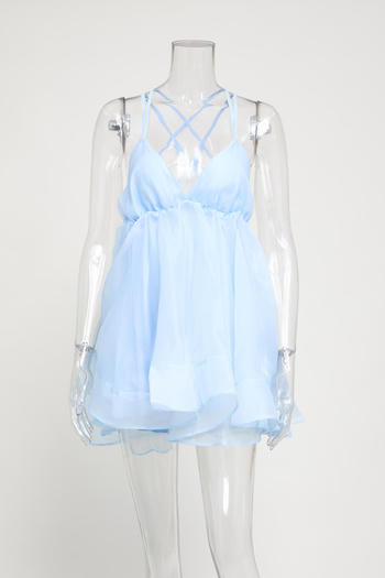 sexy non-elastic mesh suspender v-neck backless dress