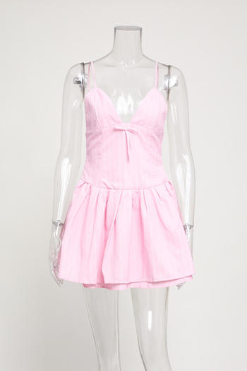 casual non-stretch stripe printing v-neck sling bow decor mini dress