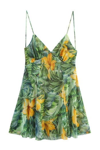 sexy non-stretch flower leaf printing mini dress