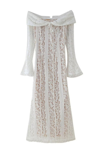 casual slight stretch lace off shoulder zip-up maxi dress