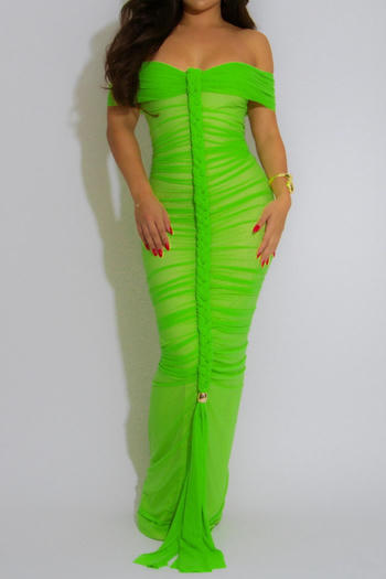 sexy plus size slight stretch mesh off shoulder maxi dress
