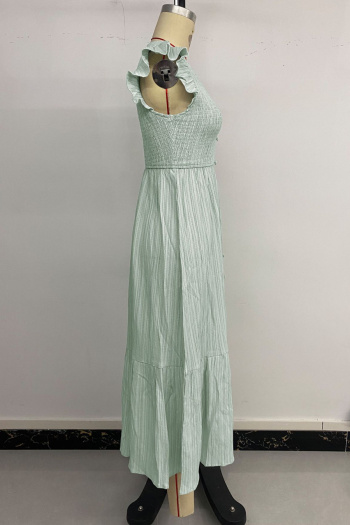 Casual non-stretch solid color single breasted slit wrinkle fabric midi dress