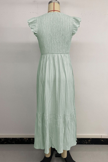 Casual non-stretch solid color single breasted slit wrinkle fabric midi dress