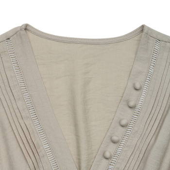Casual non-stretch solid color sleeveless button decor wrinkle fabric midi dress
