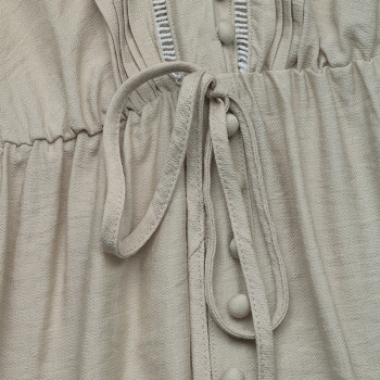 Casual non-stretch solid color sleeveless button decor wrinkle fabric midi dress