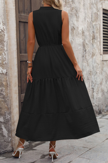 Casual non-stretch simple solid color sleeveless wrinkle fabric midi dress