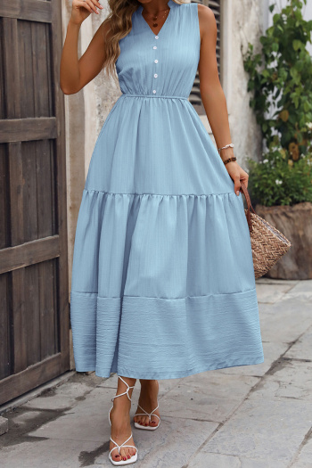 Casual non-stretch simple solid color sleeveless wrinkle fabric midi dress