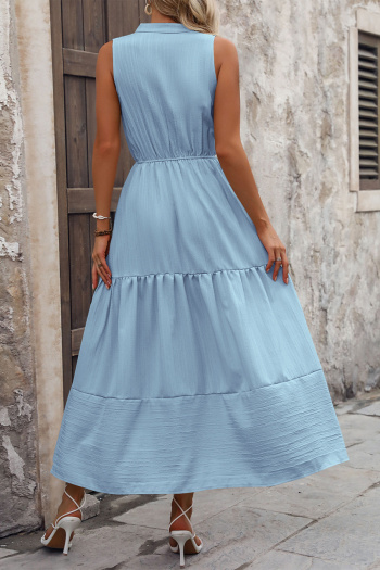 Casual non-stretch simple solid color sleeveless wrinkle fabric midi dress