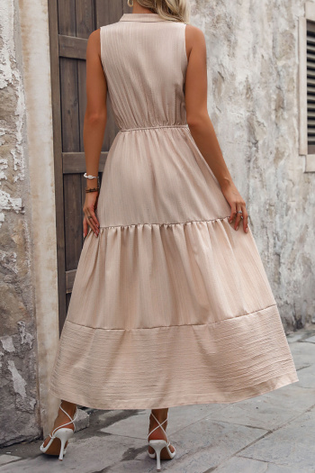 Casual non-stretch simple solid color sleeveless wrinkle fabric midi dress