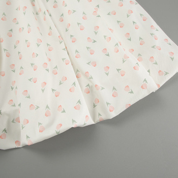 Casual non-stretch floral print square neck wrinkle fabric mini dress