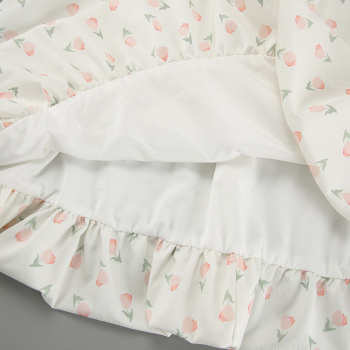 Casual non-stretch floral print square neck wrinkle fabric mini dress