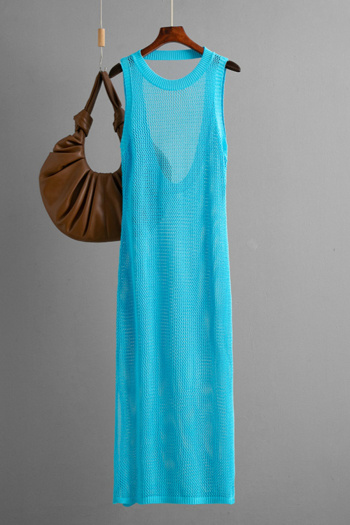 sexy slight stretch 5 colors slim fit knitted hollow large backless midi dress