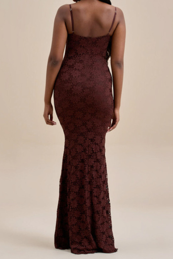 Sexy slight stretch lace 3 colors sling solid color maxi dress