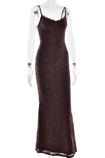 Sexy slight stretch lace 3 colors sling solid color maxi dress