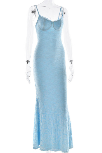 Sexy slight stretch lace 3 colors sling solid color maxi dress