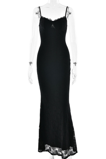 Sexy slight stretch lace 3 colors sling solid color maxi dress