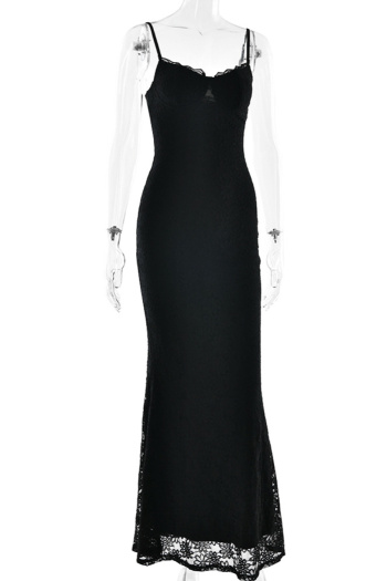 Sexy slight stretch lace 3 colors sling solid color maxi dress