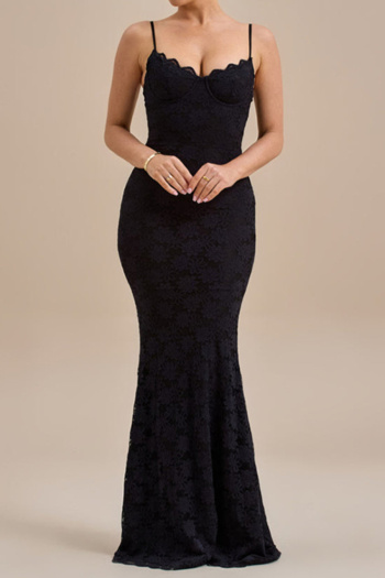 Sexy slight stretch lace 3 colors sling solid color maxi dress