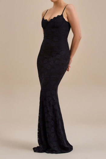 Sexy slight stretch lace 3 colors sling solid color maxi dress