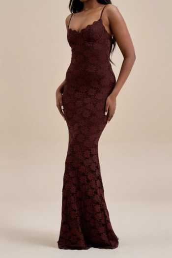 Sexy slight stretch lace 3 colors sling solid color maxi dress