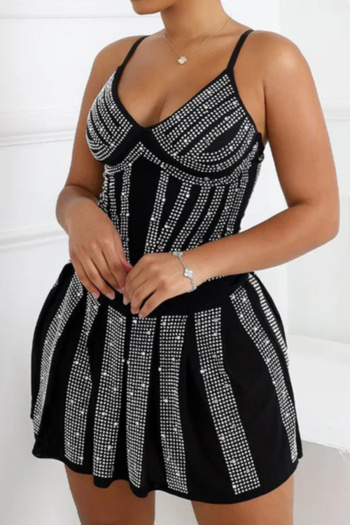 sexy plus size slight stretch sling rhinestone striped mini dress