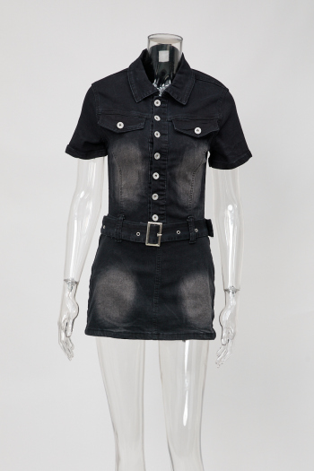 casual plus size slight stretch tight fit denim mini dress with belt