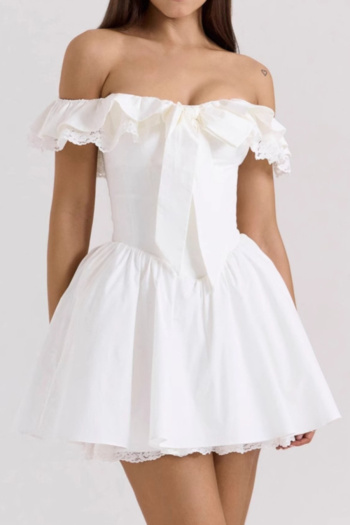 casual non-stretch lace splicing one-shoulder bow-decor mini dress