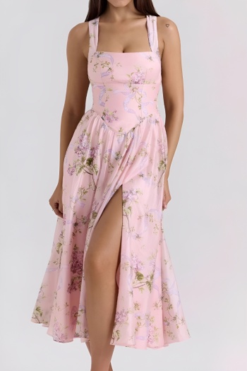casual non-stretch chiffon halter neck large backless slit midi dress
