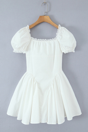 casual non-stretch simple solid color short sleeve pleated mini dress