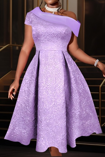 stylish plus size slight stretch jacquard 3 colors oblique shoulder midi dress